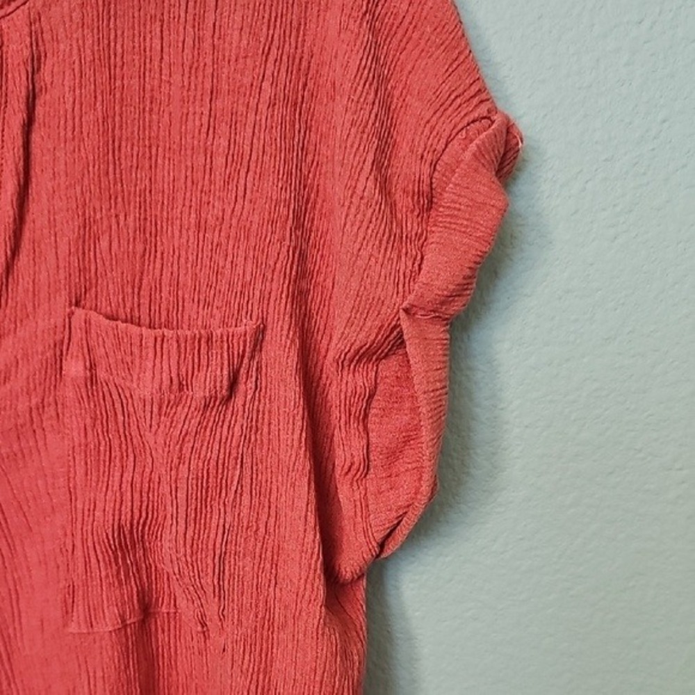 Perch Blu Pepper Casual Crinkle Gauze Coral Button Back Blouse Top Large - Picture 5 of 8